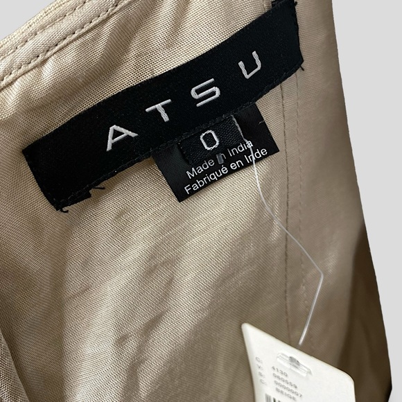 NWT Anthropologie ATSU Ruched Drop Waist Beige Midi Linen Blend Strap Dress - Picture 11 of 14